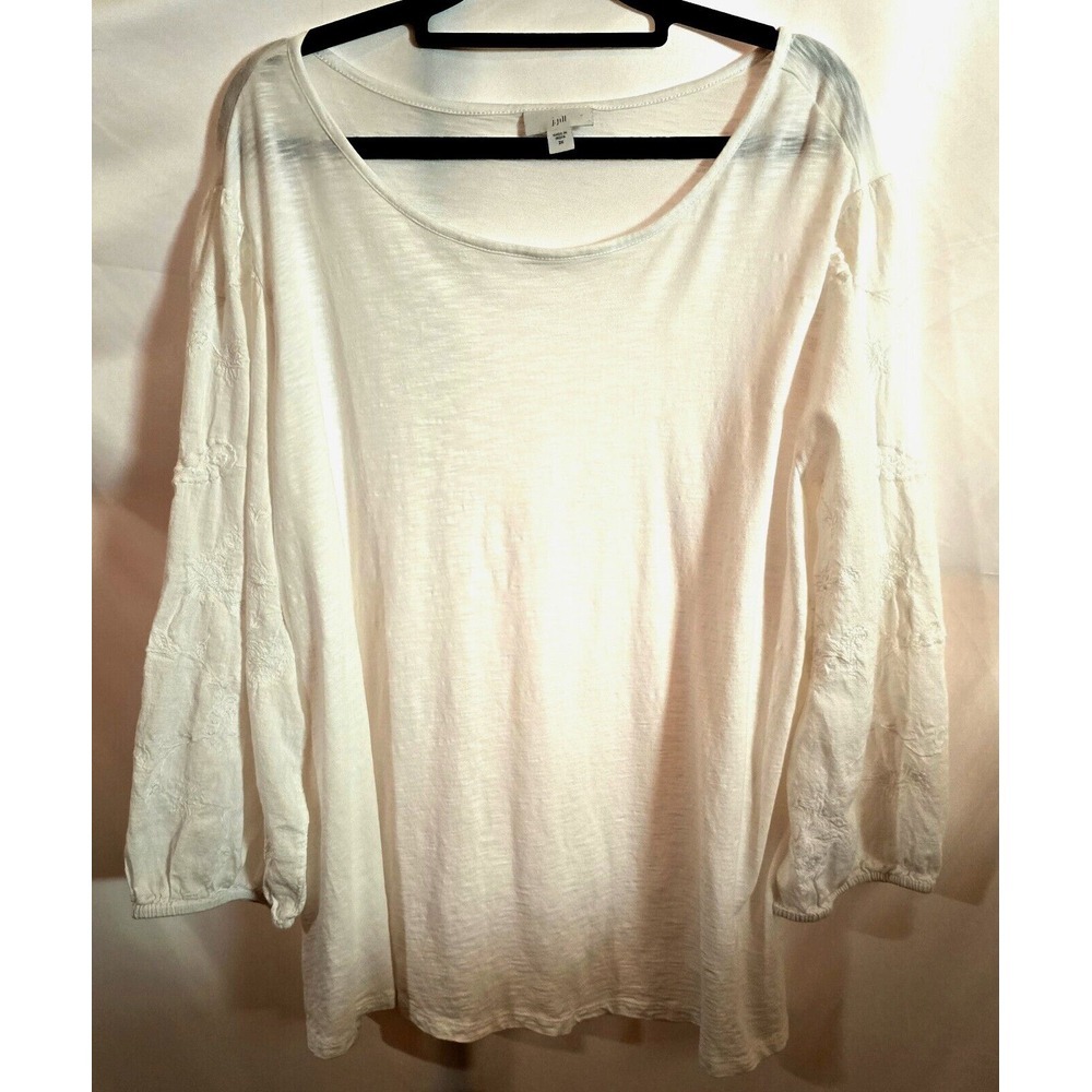 J. Jill Embroidered 3/4 sleeve Mixed Media Top White Size 2X